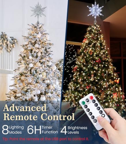 Luxspire Christmas Tree Topper, 3D Lighted Star Tree Topper with USB Plug-in & Remote Control, 9.6" Christmas Tree Star Lights for Home Holiday Decor, 6H Timer & 8 Lighting Modes, Silver - Image 3