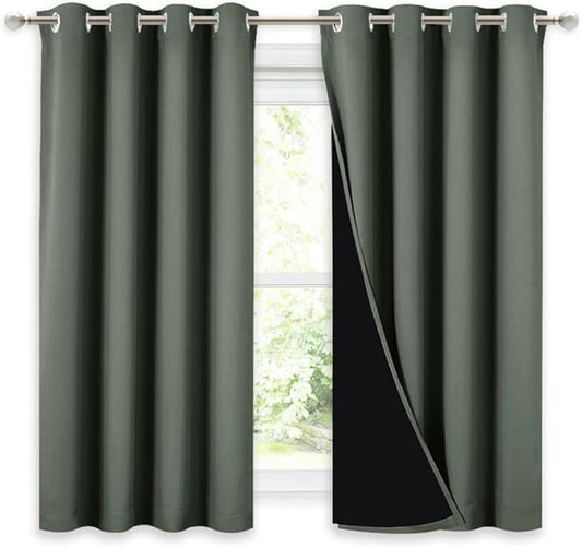 NICETOWN 100% Blackout Curtains 54 inches Long, Double-Deck Completely Blackout Window Treatment Thermal Insulated Lined Drapes for Small Window (Dark Mallard, 1 Pair, 52 inches Width Each Panel)