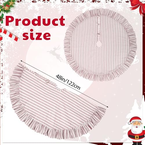 Sosation 48 Inch Vintage Christmas Tree Skirt Red White Striped - Image 2