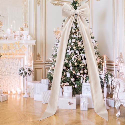 Knitgrip Extra Large Velvet Christmas Tree Topper Bow, Beige, 118 Inch - Image 6