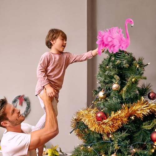 Christmas Tree Topper Pink Flamingo Flamingo Tree Toppers with Fluffy Artificial Feathers Christmas Home Holiday Ornament - Image 5