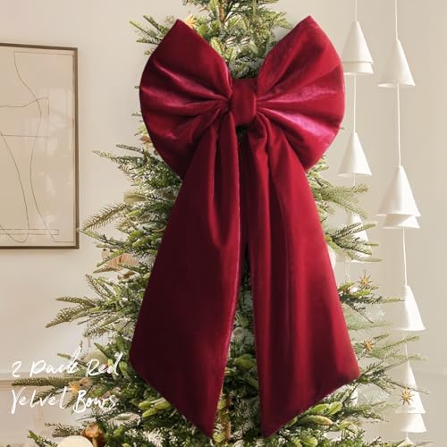Christmas Decorations - 2 Pack Large Red Velvet Christmas Bows by Zesua
