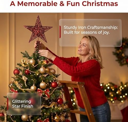 BinaryABC Iron Christmas Tree Star Topper,20cm Glittering Tree Topper - Image 2