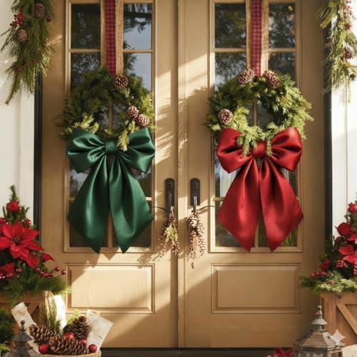 Christmas Bows for Wreaths 23 x 11 Inch Large Red Green Big Bow Decor Satin Bows Giant Gift Bow Coquette Party for Christmas Tree Xmas Holiday as Crib Skirt Baby Shower Decorations(2 Pack) by Froova