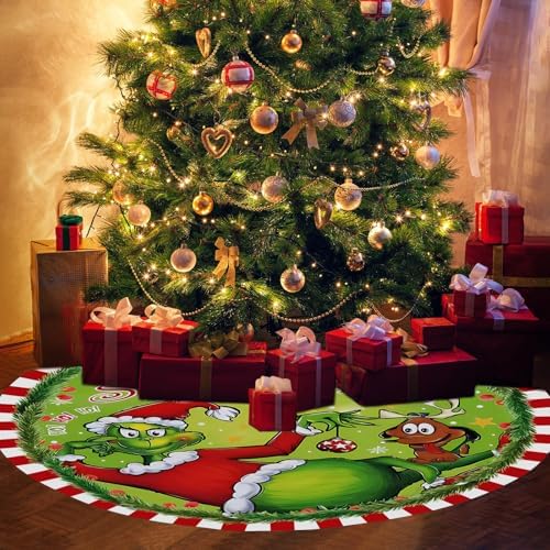 48 Inch Christmas Tree Skirt - Soft and Funny Farmhouse Christmas Tree Collar with Red & Green Trim Decor Xmas Holiday Decoration (Style A) - Image 2