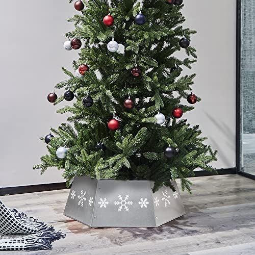FORUP Metal Christmas Tree Ring with Printed Snowflake, Tree Skirt Base Stand for Tree Decorations (Silver) - Image 3