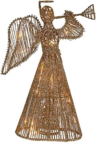 12-Inch 20 Light Incandescent Gold Glitter Angel Tree Topper - Image 3