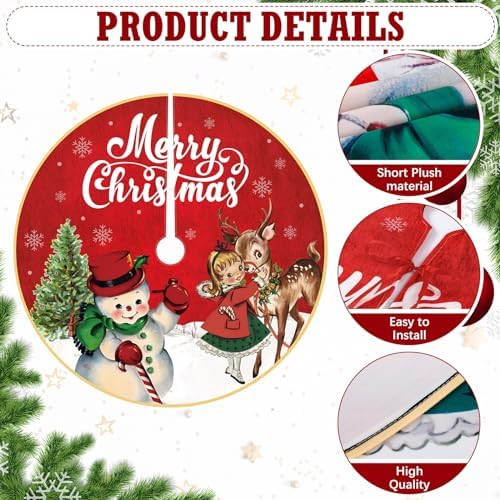 Poen 48 Inch Christmas Tree Skirt Vintage Snowman Red Farmhouse Holiday - Image 3