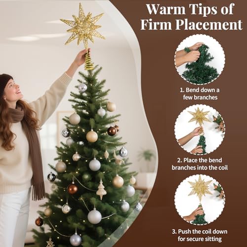 Lewondr Christmas Star Tree Topper, 14.6" Lighted Glitter 3D Star Treetop - Image 4