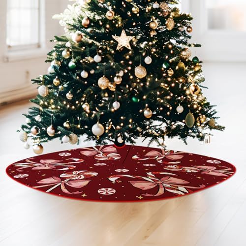 Christmas Tree Skirt Burgundy Tree Skirts Candy Cane Decorations Xmas Tree Skirt Tree Mat 48 Inch Winter Christmas Decor for Home - Image 5
