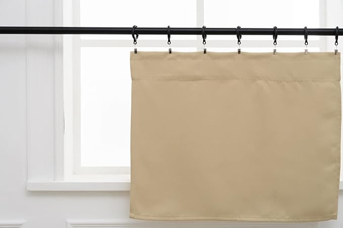 Pickluc Blackout Kitchen Curtain 20 Inches Long, Rod Pocket Cafe Tier Curtains for Small Window Treatment in Living Room, Basement, RVs, Cabinets, 2 Panels, W24 X L20 Inch, Beige