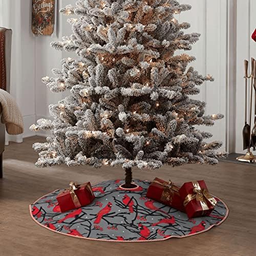 Christmas Tree Skirt 48 inches Red Birds Cardinals and Berries Winter Scene Gray Xmas Tree Skirts Mat Farmhouse Rustic Xmas Holiday Indoor Party Outdoor Decoration - Image 7