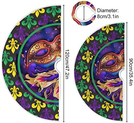 Mardi Gras Fleur de Lis Christmas Tree Skirt Decorations Masquerade Party Mask Beads Confetti Feather Xmas Tree Mat 48 inch for Holiday Party Supplies Rustic Ornaments Large Tree Skirt - Image 3