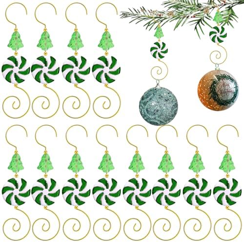 12 Pcs Christmas Ornament Hooks for Hanging Decorations, Candy Xmas Tree Bead Wire Hangers Tree Decorating Hangers Decor for Christmas Party Decoration (Green) by BASEMMAHER