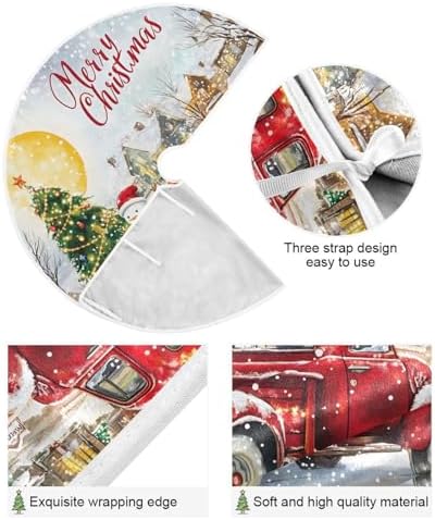 Red Truck Snowman Christmas Tree Skirt Small Xmas Tree Skirts Decorations 36 in Burlap Tree Mat Cover for 4 ft Trees Holiday Party - Image 3