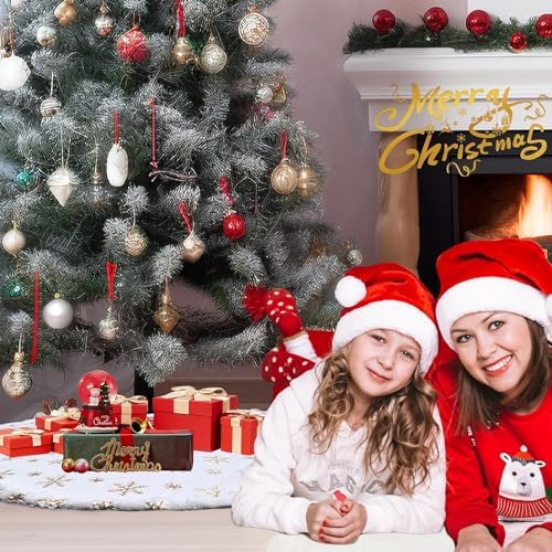 Christmas Tree Skirts 72 Inches, White Faux Fur Christmas Tree Skirt with Gold Sequin Snowflakes, Extra Large Plush Tree Skirts for Xmas Holiday Party Decorations. - Image 6
