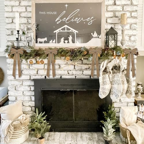 12Pcs Neutral Velvet Ribbon Bows Christmas Tree Decorations,5in x 10in Vintage Xmas Ornaments for Tree Home Party Front Door Wreath Garland Holiday Decor - Image 5