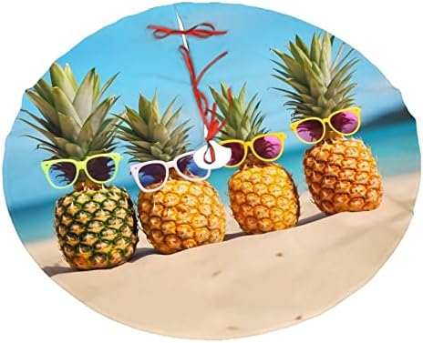Christmas Tree Skirt, Funny Tropical Summer Beach Pineapples Xmas Large Tree Mat, New Year Festive Holiday Party Decorations 30" inches by Mount+Hour