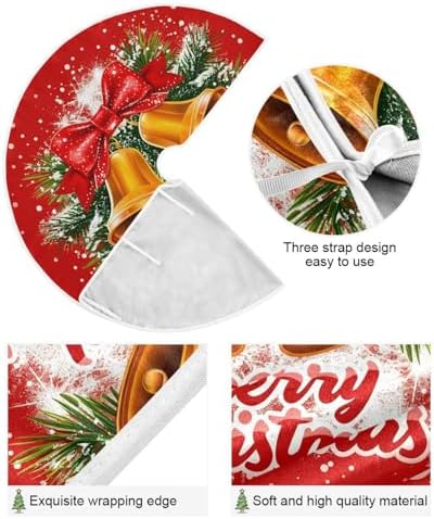 Christmas Bells Bow Christmas Tree Skirt Large Xmas Tree Skirts Decorations 48 in Burlap Tree Mat Cover for 4 ft Trees Holiday Party - Image 3