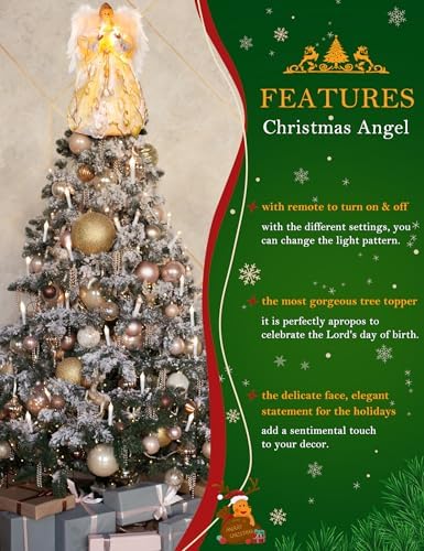 PEEKI Christmas Tree Topper, 12" Angel Treetop with Lights and Remote Control Timer, Christmas Tree Decoration for Holiday Ornament and Home Decor, Gold - Image 5