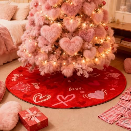 YEAHOME Valentines Day Decorations for Tree Skirt, 36" Love Heart Pattern Tree Skirts for Valentines Day Decor, Double-Sided St Patricks Day Clover Tree Skirt for Holiday Party Decorations - Image 5