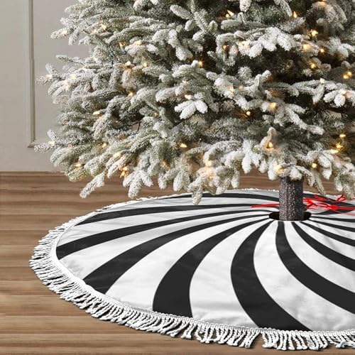 Christmas Tree Skirt 48" Inch Spiral Xmas Tree Skirt Mat with White Tassel for Party Holiday, Tree Skirt Christmas Decorations by GHYGTY