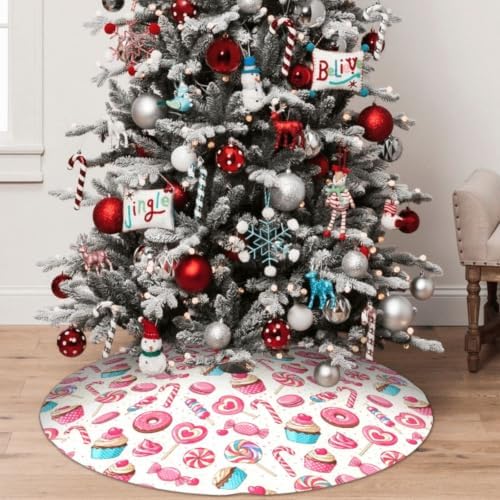 Christmas Lollipop Cupcake Donut Candy Tree Skirt Xmas Tree Mat Holiday Party Home Decor 48 Inch - Image 4