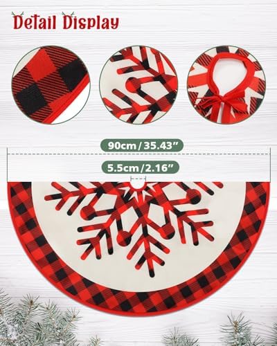 FINPAC Christmas Tree Skirt, Red Plaid Xmas Luxury Romantic Thick Holiday Tree Ornaments Decoration for Christmas Holiday New Years Party Decor Indoor Outdoor Farmhouse - Image 2