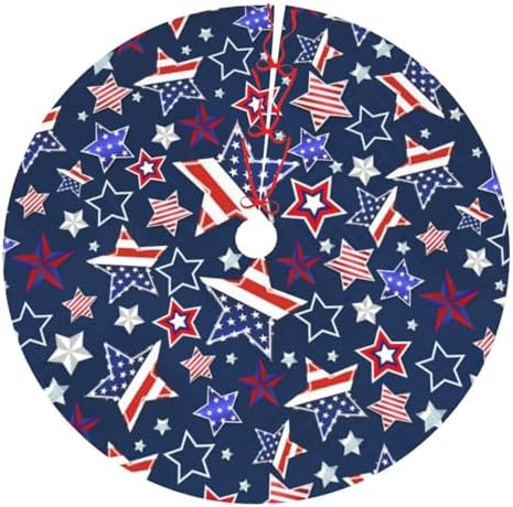 Patriotics Stars and Stripes Veterans Day 4th of July Memorial Day Christmas Tree Skirt - Plush Polyester Mat Resistant with 3 Red Ties for Xmas, Halloween Decorations, Party Decor 30" by Unknown