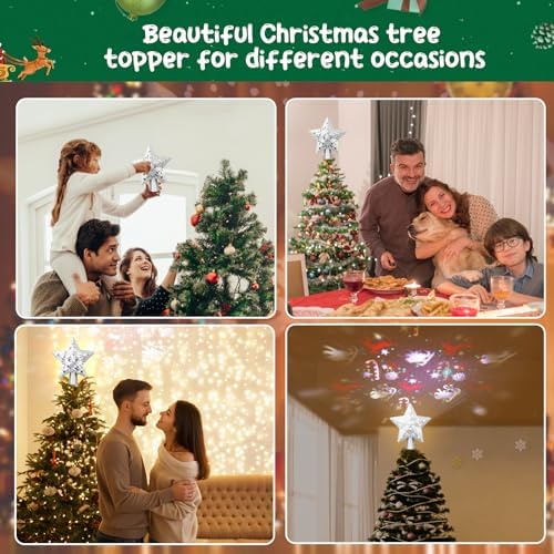 Christmas Tree Topper, Christmas Star Tree Topper Built-in LED Rotating Lights, Plug in 3D Sliver Glittered Star Tree Topper for Xmas Party Holiday Decorations - Image 6