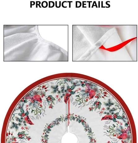 Cardinal Christmas Tree Skirt 48 Inch Poinsettia Christmas Tree Decorations - Image 4
