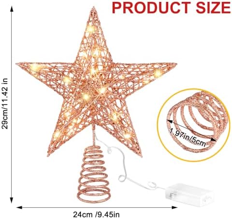 11.8?€??€? Christmas Tree Topper Rose Gold Star Treetop Toppers with 20 Lights - Image 3