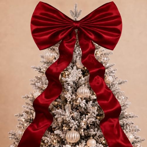 Daifunli 24 x 79 Inches Giant Satin Bow Christmas Tree Topper,Wine Red by Huiinen