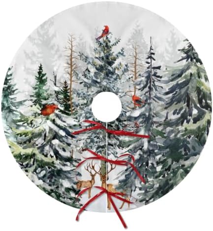 Giwawa Pine Tree Christma Tree Skirt 48 Inch Forest Deer Winter Xmas Base Cover Mat Supplies for Holiday Indoor Outdoor Party Ornaments Decor by Giwawa