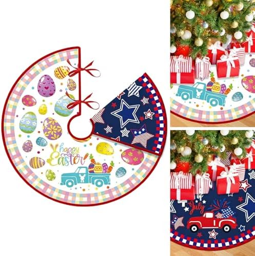 36 Inch Easter Tree Skirt Reversible 4th of July Decorations by VDKIDKT