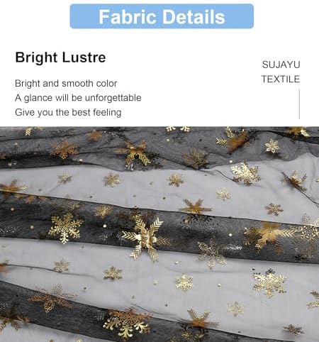 Snowflake Decorations, 59" x 119" Multi Color Foil Organza Snowflake, Winter Tablecloth, Christmas Tree Skirt (Black+Gold) - Image 2