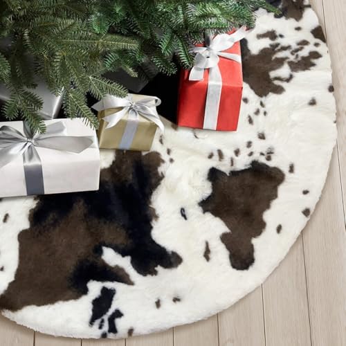 Cow Print Christmas Tree Skirt,60Inch Western Cowhide Tree Shirt,Christmas Tree Decorations Mats, Decor Xmas Holiday Home Party Decorations - Image 2