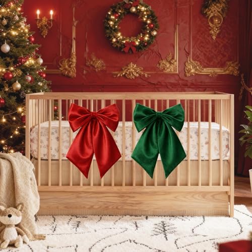Christmas Bows for Wreaths 23 x 11 Inch Large Red Green Big Bow Decor Satin Bows Giant Gift Bow Coquette Party for Christmas Tree Xmas Holiday as Crib Skirt Baby Shower Decorations(2 Pack) - Image 7
