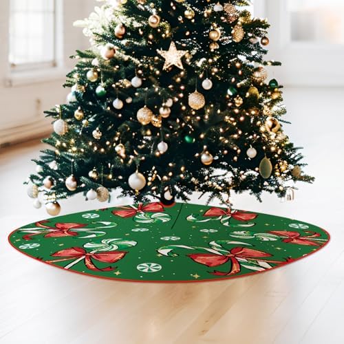Christmas Tree Skirt Green Tree Skirts Candy Cane Decorations Xmas Tree Skirt Tree Mat 36 Inch Winter Christmas Decor for Home - Image 5