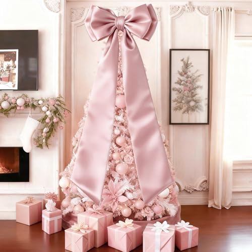 75x19Inch Big Pink Bow Decor Christmas Tree Topper Decor Giant Xmas Tree Toppers Decor Coquette Room Large Bows for Wall Wreath Birthday Party Baby Shower Supplies (Internal Stability Layer) by Froova