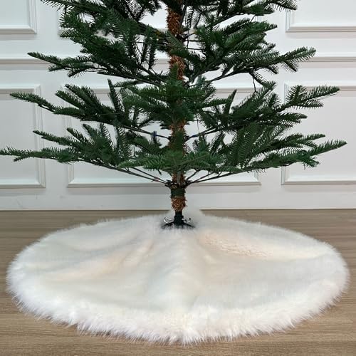 Huntsman High-Pile Faux Fur Christmas Tree Skirt with Hidden Slide Clasp Closure and Durable Microfiber Backing (Ivory, 36-Inch) by StarryDynamo