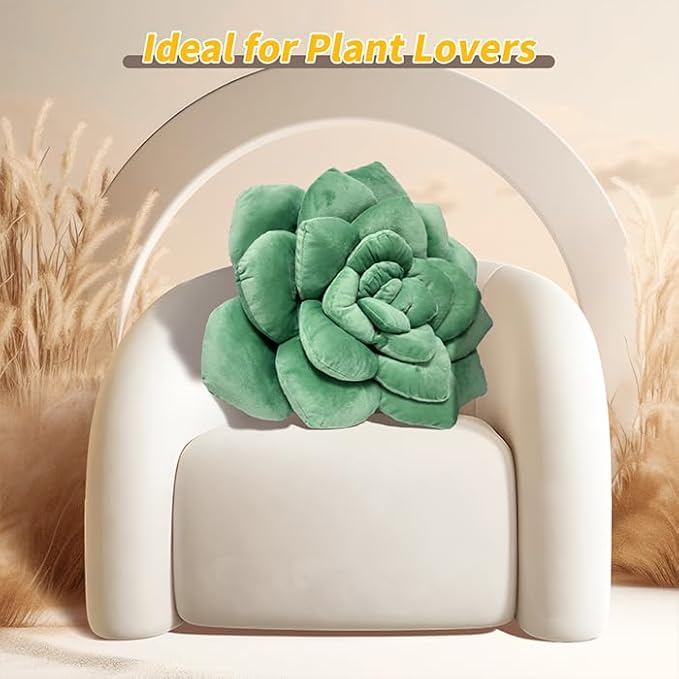 Fleshy Greenery Plush Cushion – Hand-Stitched 3D Flower Throw, Botanical-Shaped Accent for Bedroom, Living Room, and Home Décor, 19.7" (50CM)