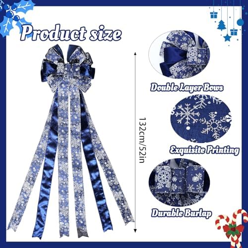Large Christmas Tree Topper Bow 52x13 Inch, Pre-Tied Wired Wreath Ribbon - Image 3