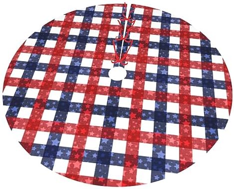 July 4th Patriotic American Flag Plaid Red Blue White 36 Inch Christmas Tree Skirt Carpet Mat Funny Party Decor Supplies for Xmas Halloween Decorations Occasion Ornament - Image 2