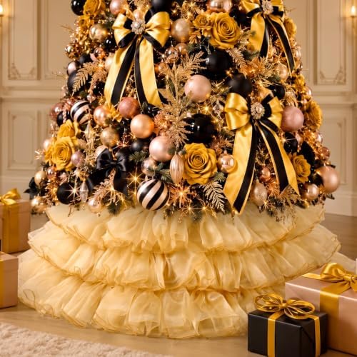 Halloscume 25 Inch Gold Tulle Christmas Tree Collar Skirt Wedding by Halloscume