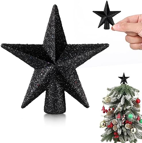 Hanaive Christmas Tree Topper Mini Star Small, Black, 2.36 Inch, Glitter by Hanaive