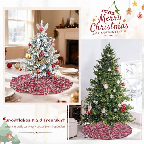 Buffalo Plaid Tree Skirt Snowflake Mini 24 Inch Christmas Tree Skirt - Image 4