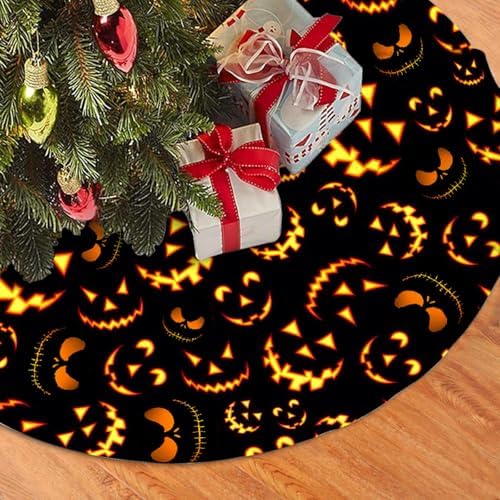 Halloween Tree Skirt 36Inch Pumpkin Smile Face Halloween Christmas Tree Decorations Black Tree Skirt for Fall Holiday Party Home Decor - Image 3