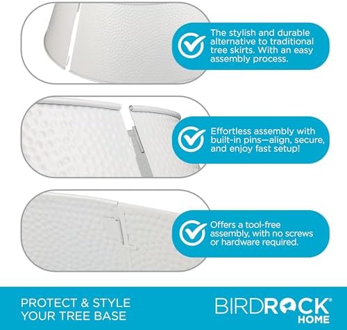 BIRDROCK HOME 4-Panel Hammered Metal Christmas Tree Collar - Stylish Holiday Tree Skirt Alternative - Durable Iron Construction Base Cover - Protects Tree Base from Pets - Easy Assembly - White - Image 5