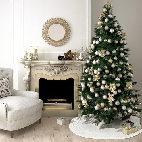 NIBESSER Knit Tree Skirt White 48" Christmas Tree Skirt Ivory Knitted Mat for Christmas Decorations Yarn Thick Rustic Cable Knit Tree Collar for Home Party Holiday Ornaments - Image 5